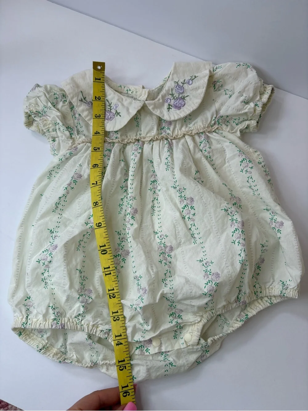 Summer Babygirl Cream Purple Embroidery Floral Short Sleeve Thin bodysuit 12/24M
